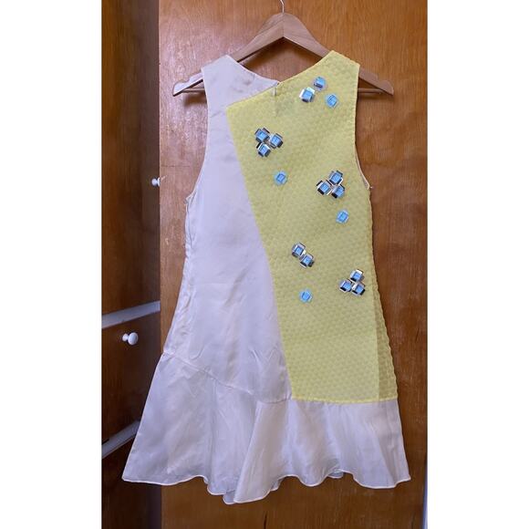 3.1 Philip Lim Yellow Silk Sequin Asymmetrical Dress Sculptural Mod Artsy Sz 6 - Picture 5 of 9